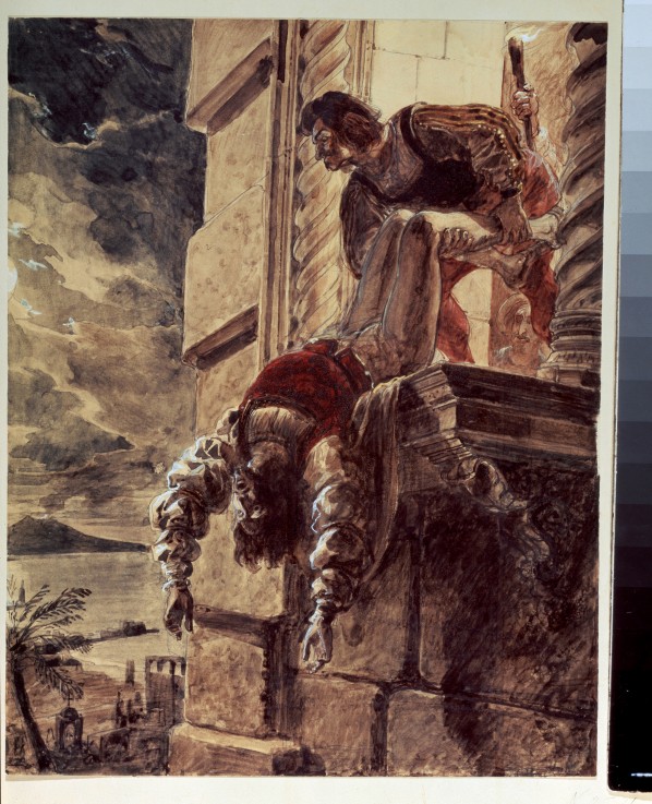 Die Ermordung des Prinzen Andreas von Ungarn im Auftrag seiner Frau, Johanna I. von Neapel am 18. Se von Brüllow