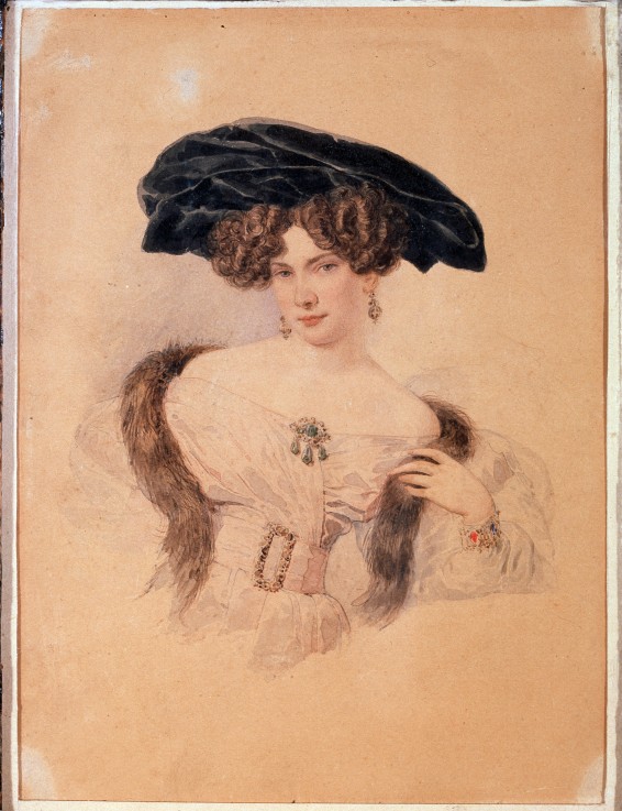 Porträt der Malerin Jewdokija Bakunina (1793-1882) im schwarzen Barett von Brüllow