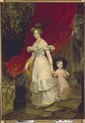 Porträt der Prinzessin Charlotte von Württemberg (1807-1873) mit ihrer Tochter Maria 1830