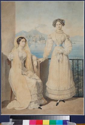 Porträt von Schwestern Gräfinnen Dorothea (1804-1863) und Catherine (1803-1888) von Tiesenhausen 1825