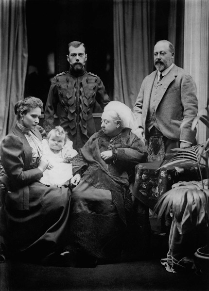 Queen Victoria, Tsar Nicholas II, Tsarina Alexandra Fyodorovna, her daughter Olga Nikolaevna and Alb von English Photographer