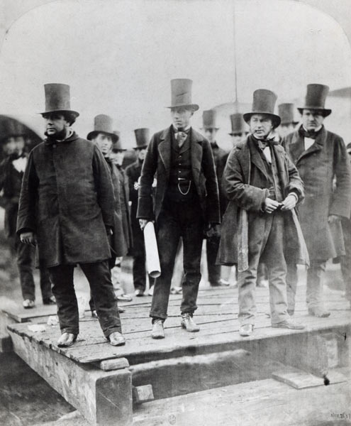 (L to R) John Scott Russell, Henry Wakefield, Isambard Kingdom Brunel and Lord Derby at the launch o von English Photographer