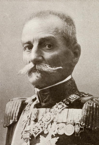 King Peter I of Serbia, from ''The Year 1912'', published London, 1913 (b/w photo)  von English Photographer