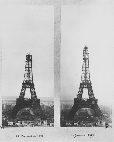 Two views of the construction of the Eiffel Tower, Paris, 26th December 1888 and 20th January 1889 ( von French Photographer