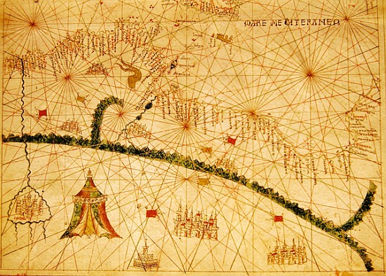 North Africa, from a nautical atlas, 1520(detail from 330916) von Giovanni Xenodocus da Corfu