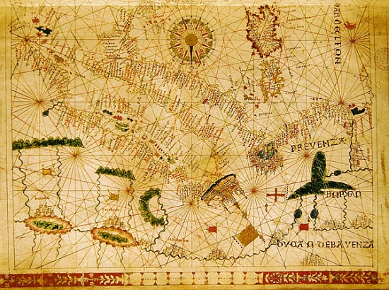 Provence and Italy, from a nautical atlas, 1520(detail from 330915) von Giovanni Xenodocus da Corfu
