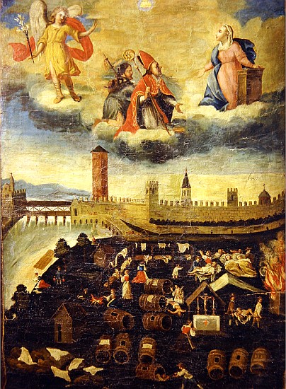 Votive banner depicting the plague in Trento in 1636 von Italian School