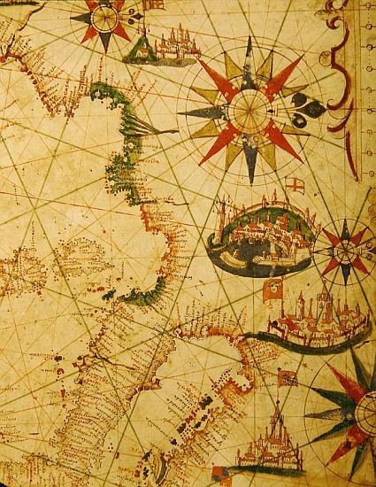 The south coast of France, Italy and Dalmatia, from a nautical atlas, 1651(detail from 330924) von Pietro Giovanni Prunes