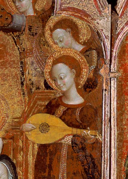 Maria mit dem Kind und sechs Engeln, sowie die hll. Antonius/Padua und Joh.Evang (Detail aus 1001977 von Sassetta (Stefano di Giovanni di Consolo)