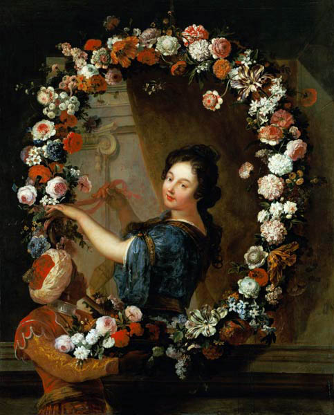Portrait of a Woman Surrounded by Flowers, presumed to be Julie d'Angennes von A. Belin de Fontenay