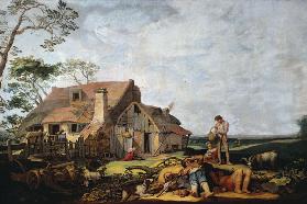 Landschaft mit Bauern und dem Auszug des Tobias mit dem Engel 1650