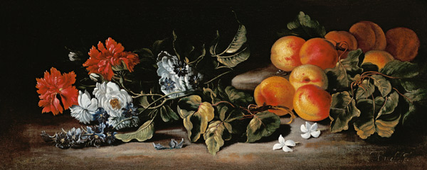 Aprikosen und Blumenzweige von Abraham Brueghel