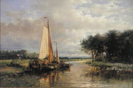 Dutch Barges on a River von Abraham Hulk