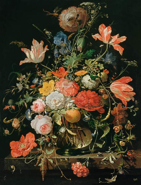 Ein Glas mit Blumen und Orangenzweig von Abraham Mignon