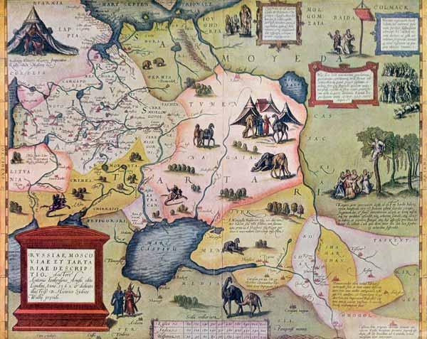 Map of the Russian empire in the sixteenth century, copy of an original of 1571 (colour litho) 1876