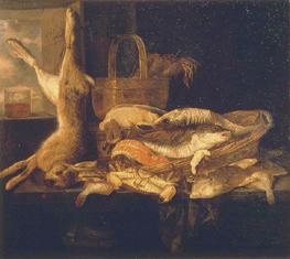 Stillleben mit Fischen und totem Hasen 1655