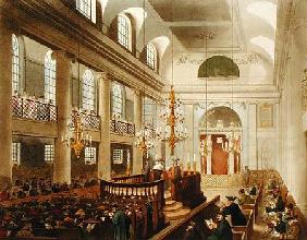 Synagogue, Dukes Place, Houndsditch, from Ackermann's 'Microcosm of London', engraved by Sunderland 1809