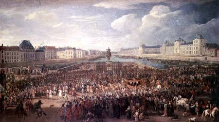 The Procession of Louis XIV (1638-1715) Across the Pont Neuf von Adam Frans van der Meulen