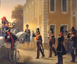 Wachablösung der Leibgarde im Grossen Palast Peterhof 1853