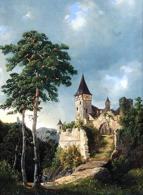 Castle in the Mountains, 1858 (oil on canvas) von Adolf Rudolf Holtzhaub