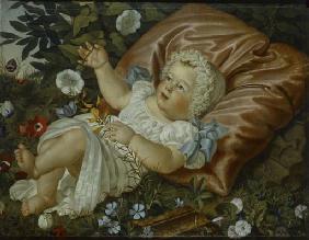 Kind unter Blumen 1859