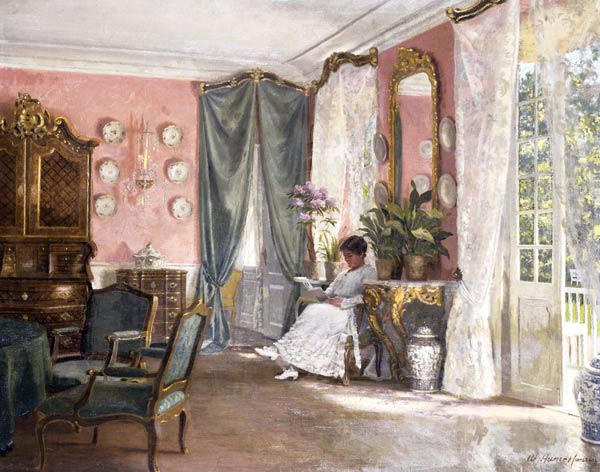 Lesende in einem Gartenzimmer. von Adolf Heinrich Hansen