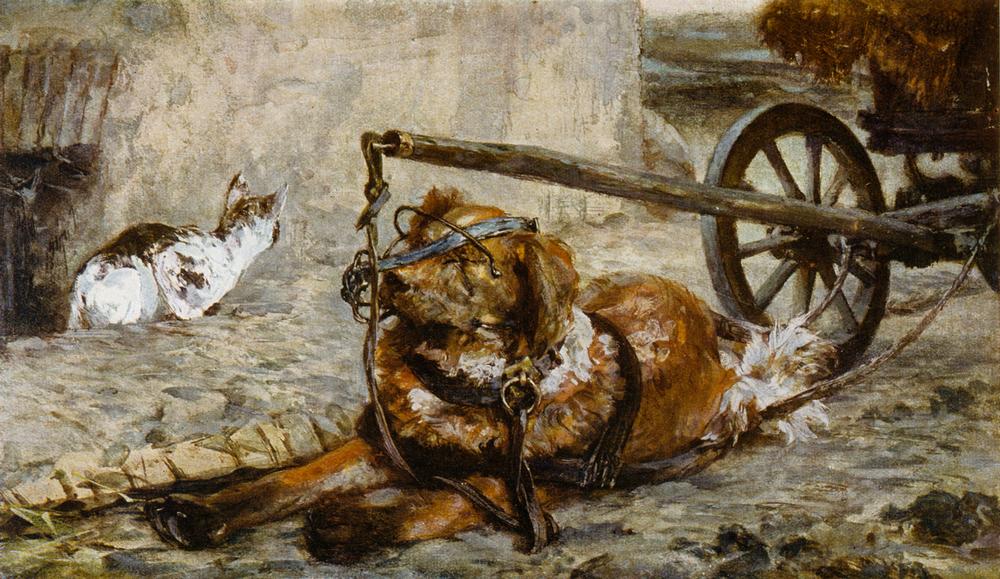 Ziehhund und Katze von Adolph Friedrich Erdmann von Menzel