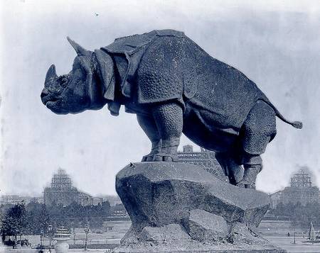 Rhinoceros, 1878, by Alfred Jacquemart (1824-96) in front of the Trocadero Palace, constructed for t von Adolphe Giraudon