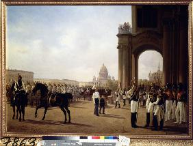 Parade auf dem Palastplatz in St. Petersburg 1855