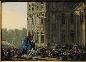 Transporting the Statue of Henri IV (1553-1610) in Front of the Flora Pavilion of the Louvre 1818