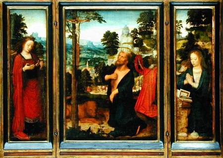 Triptych with St. Jerome, St. Catherine and Mary Magdalene von Adriaen Isenbrandt or Isenbrant