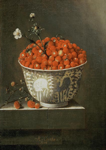 Still Life with Wild Strawberries in a Chinese Bowl von Adrian Coorte