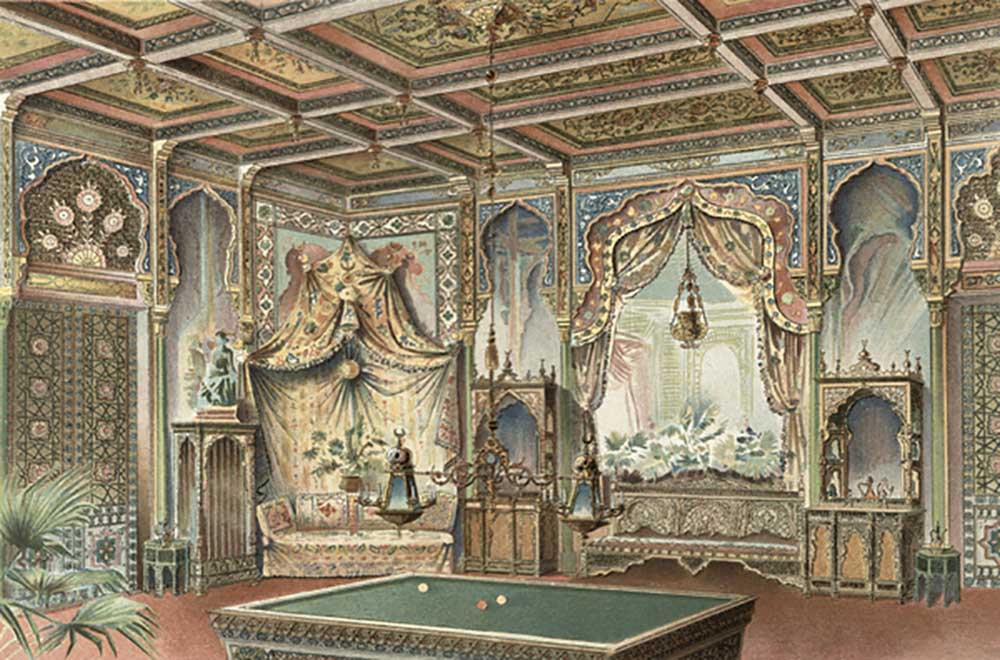 Ein maurischer Billardraum, Illustration aus La Decoration Interieure, veröffentlicht um 1893-94 von Adrien Simoneton