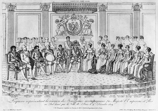 Sketch depicting Napoleon I and the sovereigns at the ball given the city of Paris on 4th December 1 von Adrien Pierre Francois Godefroy