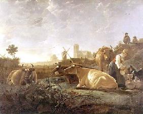 A Distant View of Dordrecht with Sleeping Herdsman and Five Cows ('The Small Dort') c.1650-52