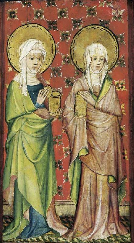 Der Engel empfängt die drei Marien am Grabe (rechter Flügel). von Älterer Meister der Aachener Schranktüren