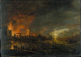 Nächtliche Feuersbrunst in einer holländischen Stadt