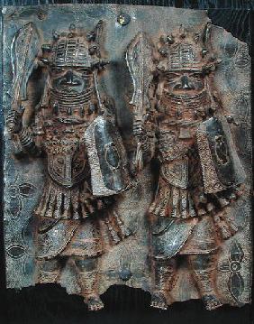 Benin plaque with two warriors, Nigeria 16th-17th