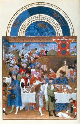 Fascimile of January: banquet scene the Limbourg brothers, from the ''Tres Riches Heures du Duc de B