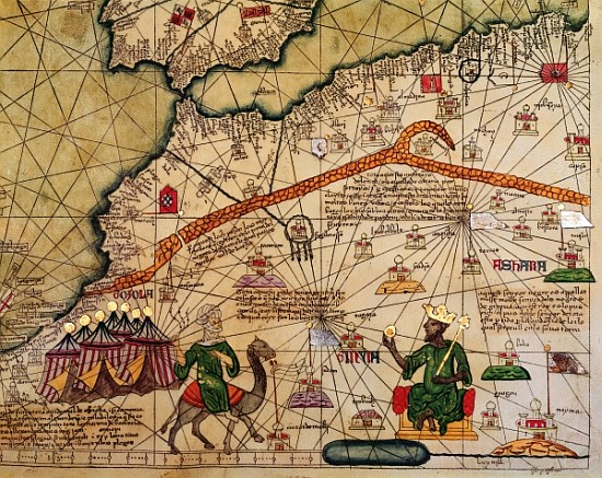 Detail of Copy of a Catalan Map of Europe and North Africa, presented to Charles V of France in 1381 von (after) Abraham Cresques