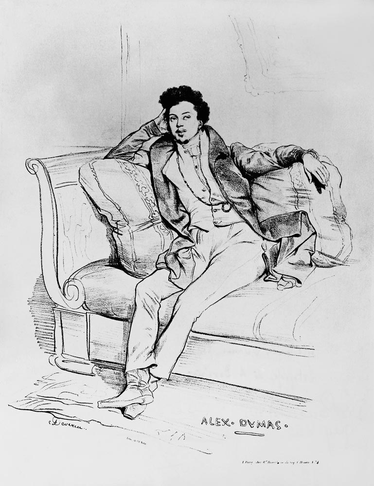 Alexandre Dumas Pere (1803-70) ; engraved by Charles Etienne Pierre Motte (1785-1836) von (after) Achille Deveria