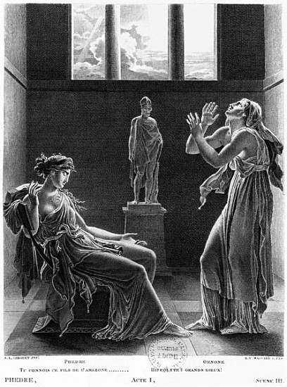 Phaedra and Oenone, illustration from Act I Scene 3 of ''Phedre'' Jean Racine (1639-99) ; engraved b von (after) Anne Louis Girodet de Roucy-Trioson