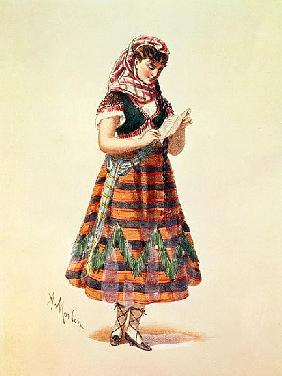 Hortense Schneider in her role in Offenbach''s operetta ''La Perichole'', illustration from ''Costum