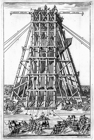 Erecting the Ancient Egyptian Obelisk in St. Peter''s Square, Rome; engraved by Alessandro Specchi von (after) Carlo Fontana