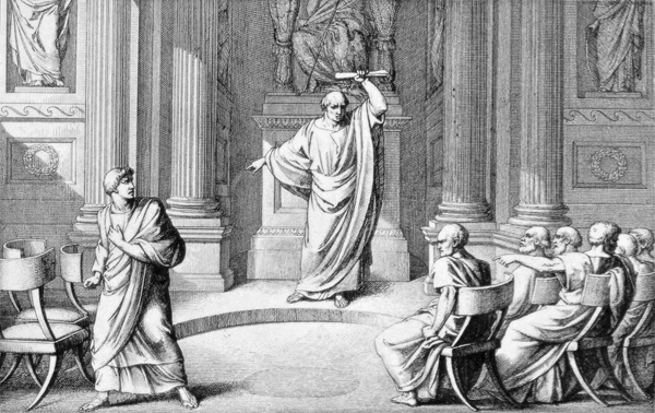 Cicero Denouncing Catiline; engraved by B.Barloccini, 1849 von (after) C.C Perkins