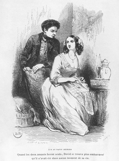 Eve and David Sechard, illustration from ''Les Illusions perdues'' Honore de Balzac, publishedEditio von (after) Celestin Francois Nanteuil
