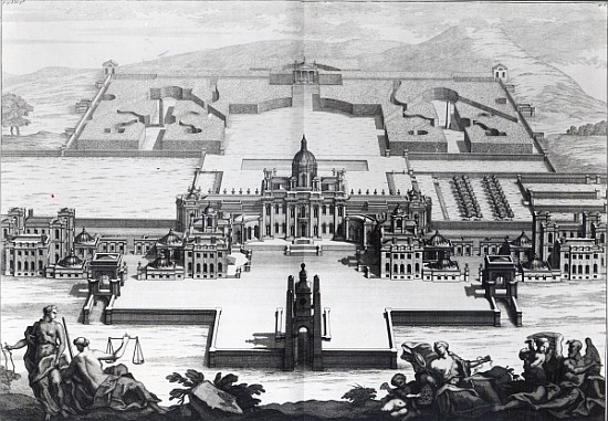 Castle Howard, from ''Vitruvius Britannicus'' Colen Campbell; engraved by Hendrik Hulsbergh, c.1718- von (after) Colen Campbell