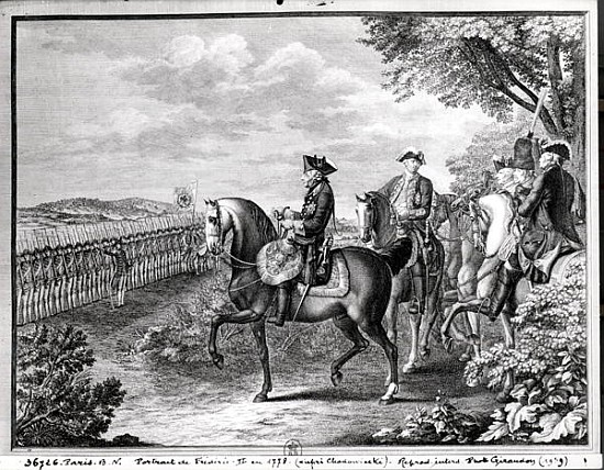 King Frederick II of Prussia (1712-86) reviewing the troops in 1778 von (after) Daniel Nikolaus Chodowiecki