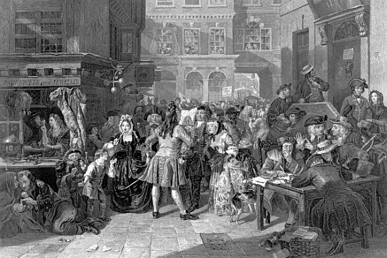 Scene in Change Alley during the South Sea Bubble von (after) Edward Matthew Ward