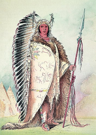 Sioux chief, ''The Black Rock'' (hand-coloured litho) von (after) George Catlin